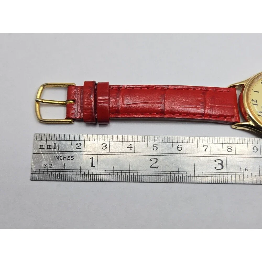 Vintage Lorus Disney Mickey Mouse Gold Tone Quartz Watch Leather 80s New Battery